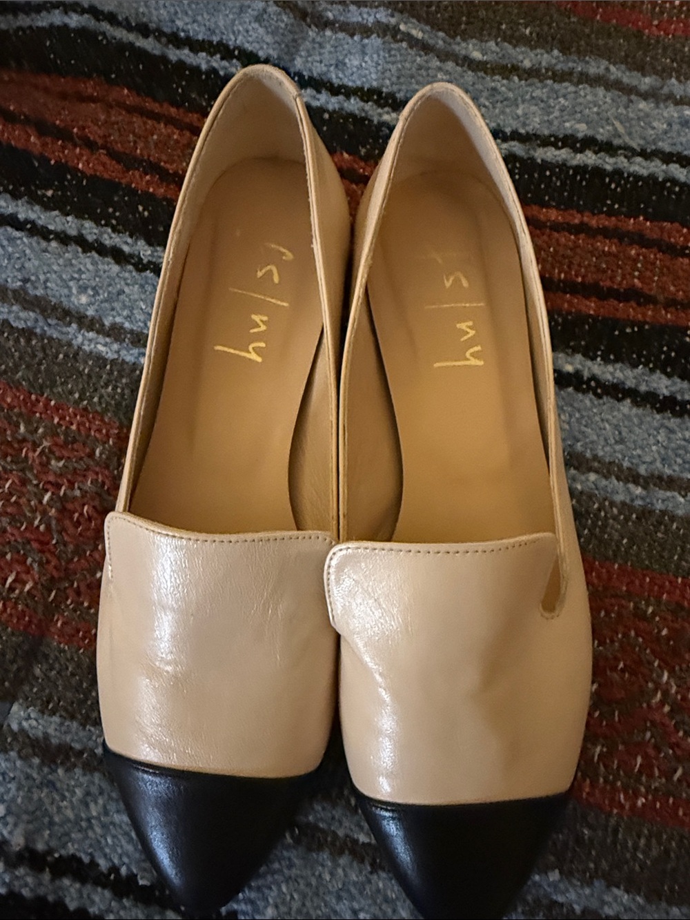 French Sole/NY Beige and Black Pointed Cap Toe Flats - Picture 4 of 4